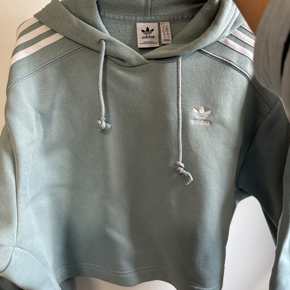 Adidas Originals Cropped Fleece Hoodie Blue Gray – Women’s Size S